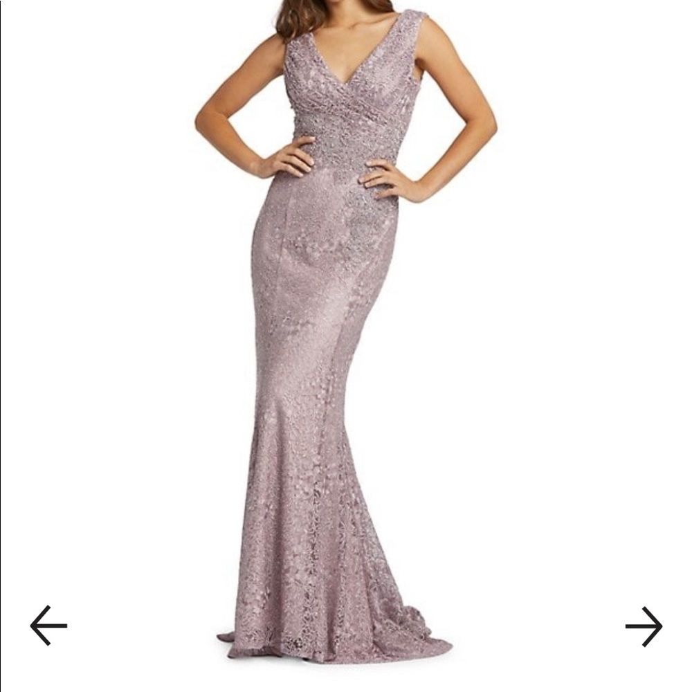 Mac Duggal Embroidered Lace Sheath Gown